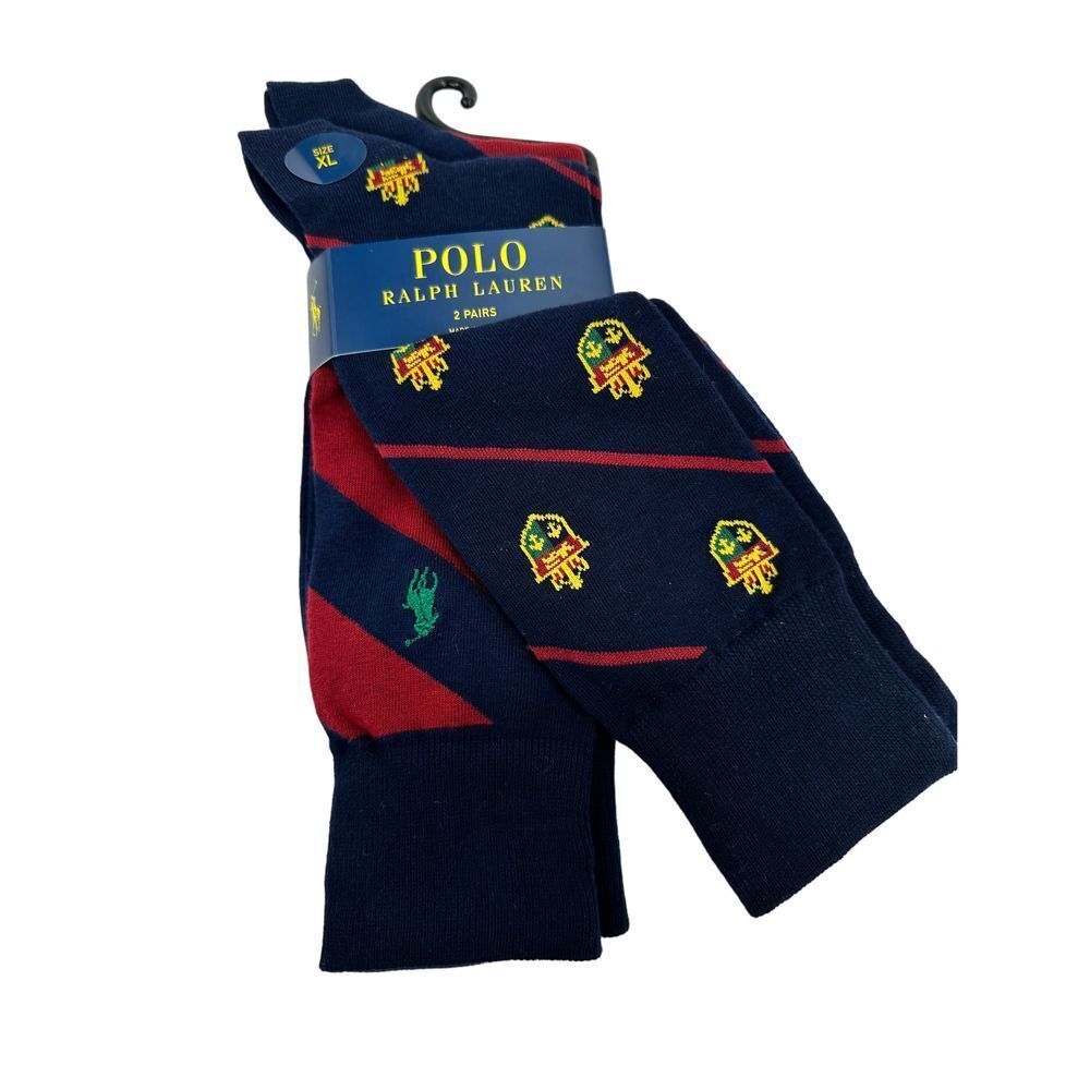 Polo‎ Ralph Lauren 2-Pair Men's Dress Socks – Crest & Stripe Design (XL)